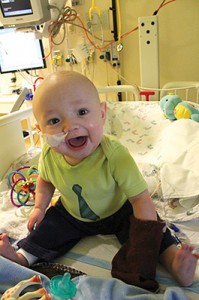 Since his first day of life, complications from Hirschsprung’s Disease have forced Simon Kissam to use a feeding tube to receive necessary nutrients. He now is seeing a speech-language pathologist to learn to eat on his own.