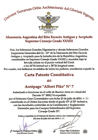 Patent of Albert Pike Areopagus, No. 7