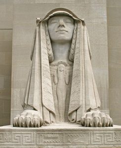 SphinxWisdom The Sphinx of Wisdom, with its eyes closed, is one of two giant limestone figures that flank the front entrance to the House of the Temple in Washington, DC.