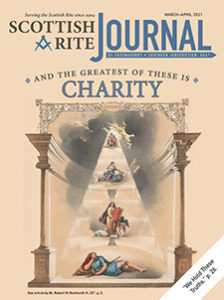Illustration of Jacob’s Ladder from the Entered Apprentice Degree, depicting the three theological virtues: (top to bottom) Charity, Hope, and Faith