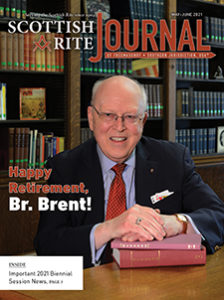 Photo of Dr. S. Brent Morris, 33°, Grand Cross, with the caption, "Happy Retirement, Br. Brent!"
