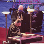 November-December 2021 Scottish Rite Journal Cover: SGC James D. Cole, 33°, and Rev. Dr. W. Kenneth Lyons, Jr., 33°, Grand Cross, Gr. Chaplain, closing the 2021 Biennial Session